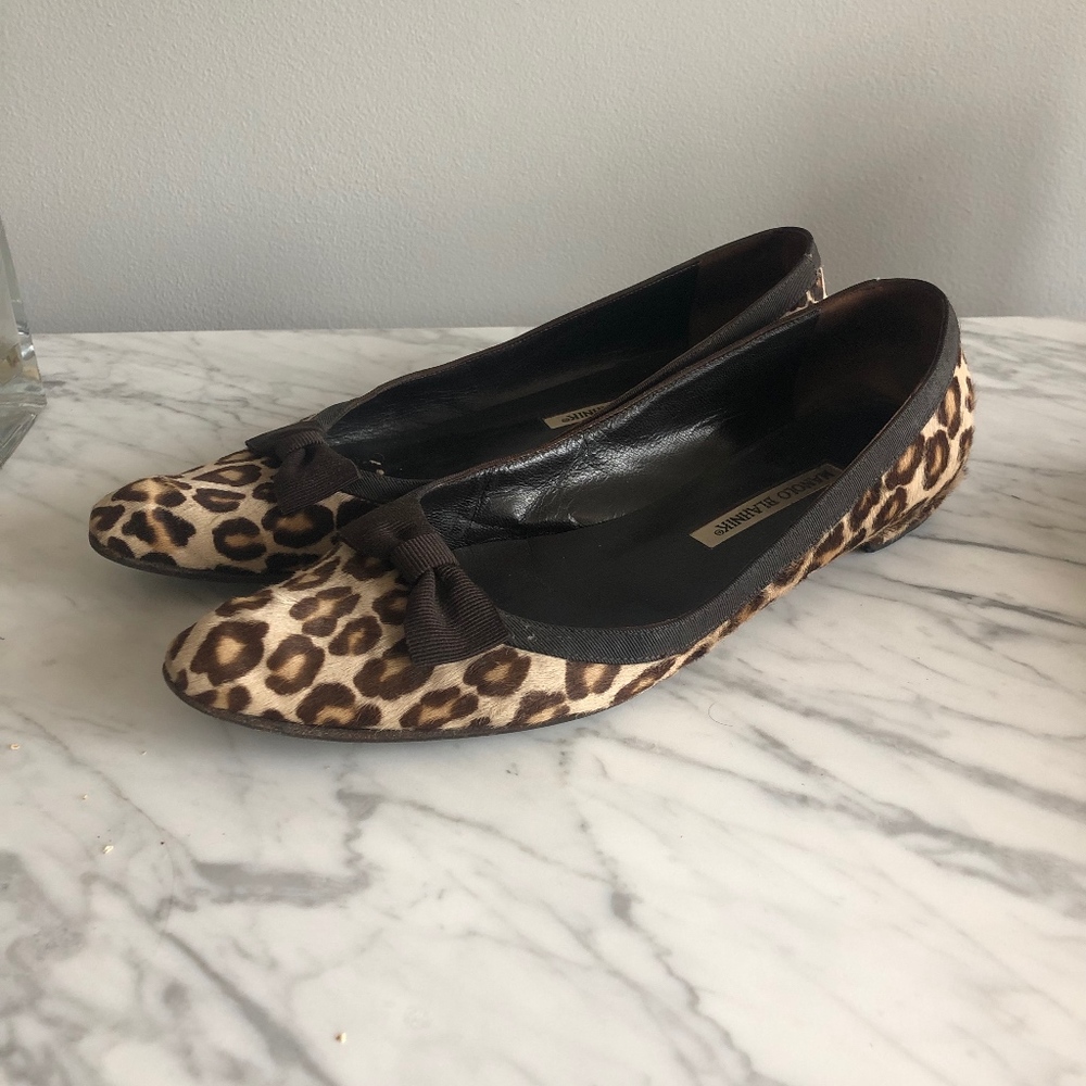 Manolo Blahnik Leopard Bow Pony Hair Shoes